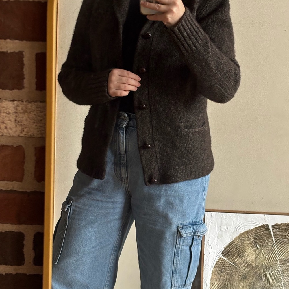 Vince Dark Brown Wool Blend Shawl Collar Cardigan - Picture 2 of 11